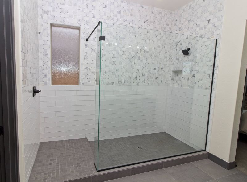 Open-Concept Shower with Large Tiles